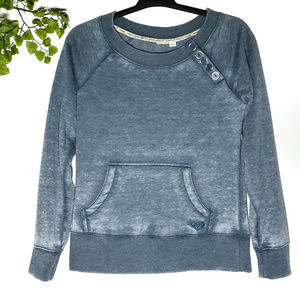 Washed Blue Pullover Sweatshirt 3 button Shoulder